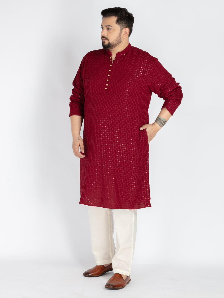Plus Size Maroon  Sequence Embroidered Kurta
