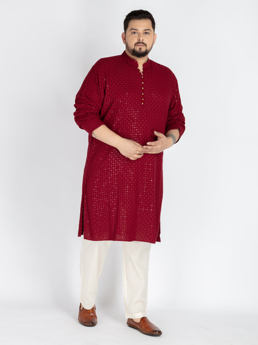Plus Size Maroon  Sequence Embroidered Kurta