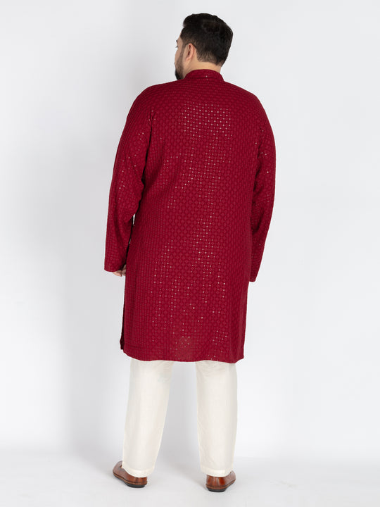 Plus Size Maroon  Sequence Embroidered Kurta