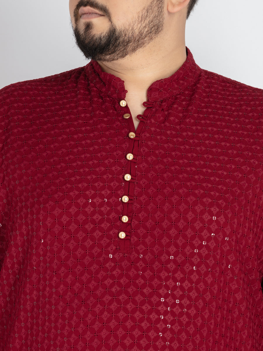Plus Size Maroon  Sequence Embroidered Kurta