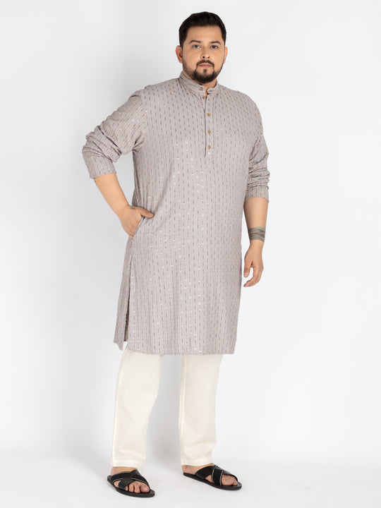 Plus Size Grey  Sequence Embroidered Kurta