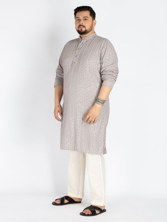 Plus Size Grey  Sequence Embroidered Kurta