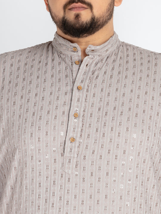 Plus Size Grey  Sequence Embroidered Kurta