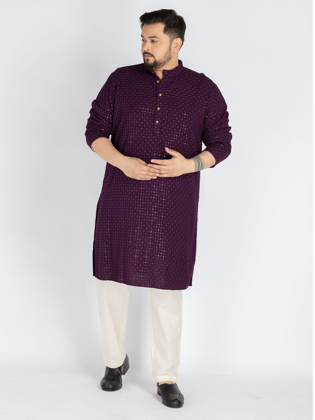 Purple  Sequence Embroidered Kurta