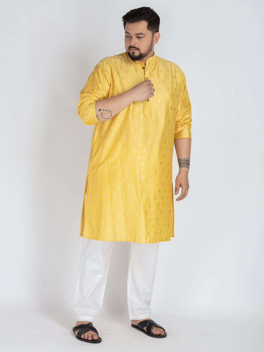 Plus Size Yellow Kurta  Subtle Elegance with foil printed Detailing