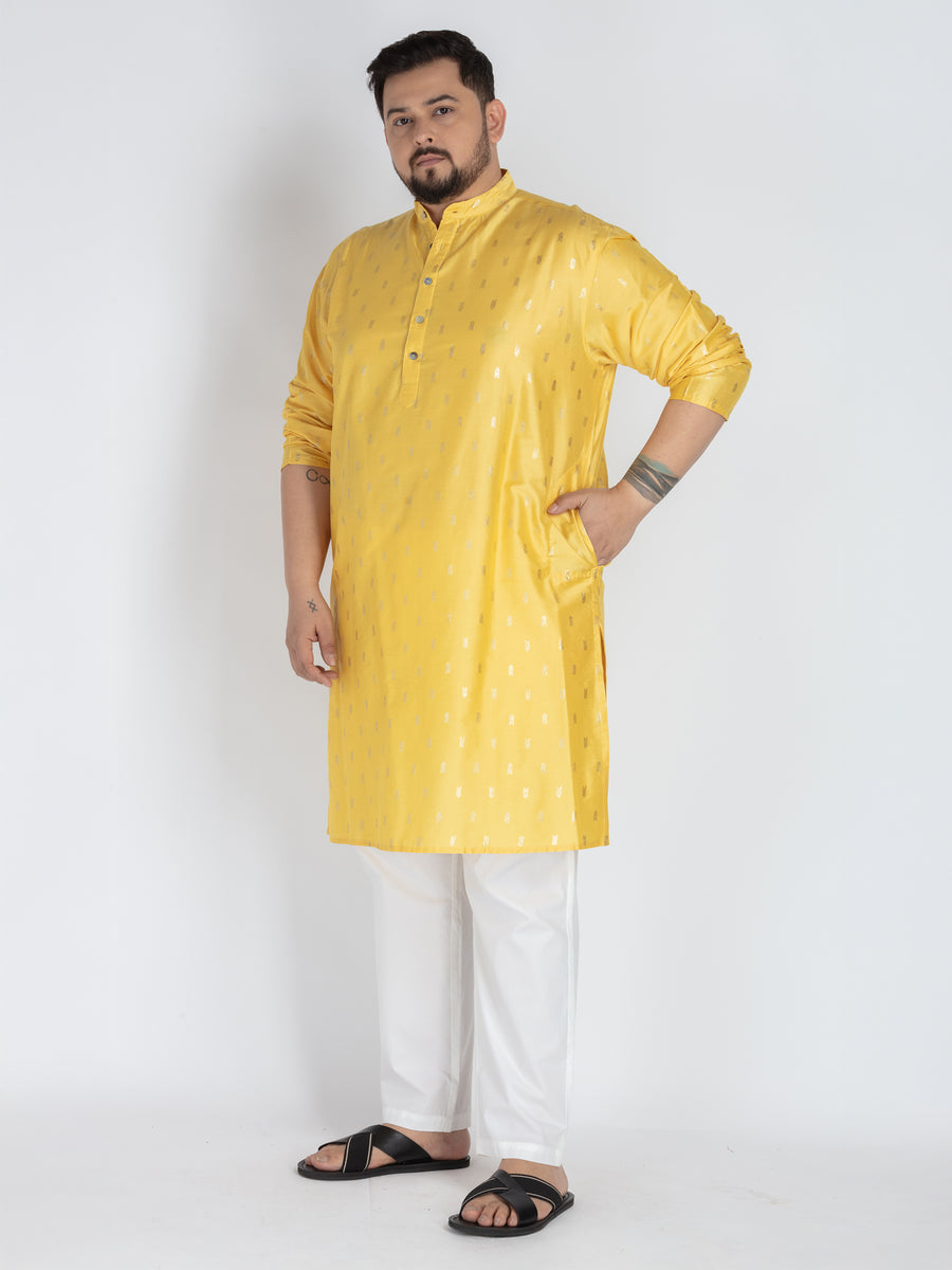 Plus Size Yellow Kurta  Subtle Elegance with foil printed Detailing