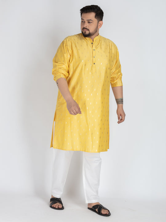 Plus Size Yellow Kurta  Subtle Elegance with foil printed Detailing