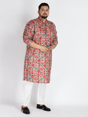 Red Ethinic motif Printed Sequence  Embroidered Kurta