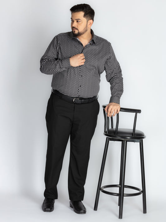 Plus Size Men’s Black & White Geometric Print Evening Shirt