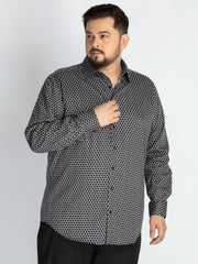 Plus Size Men’s Black & White Geometric Print Evening Shirt