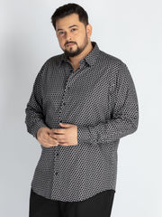 Plus Size Men’s Black & White Geometric Print Evening Shirt