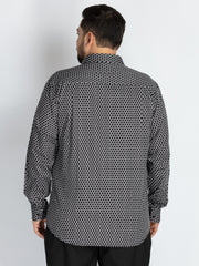 Plus Size Men’s Black & White Geometric Print Evening Shirt