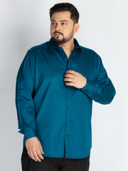 Petrol Spread Collar Solid Satin Shirts