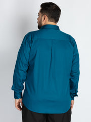 Petrol Spread Collar Solid Satin Shirts