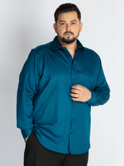 Petrol Spread Collar Solid Satin Shirts