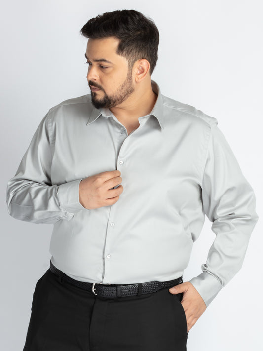 Grey Spread Collar Solid Satin Shirts