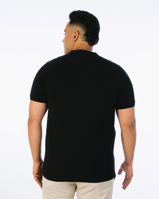 Mens Plus Size Black Solid Stand Collar polo