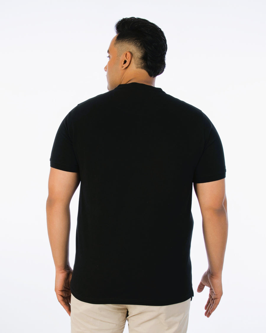 Mens Plus Size Black Solid Stand Collar polo
