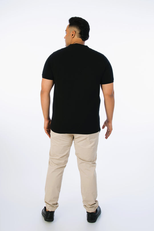 Mens Plus Size Black Solid Stand Collar polo