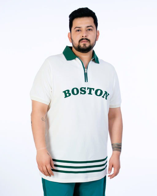 Mens Plus Size Off White Printed Fashion Polo