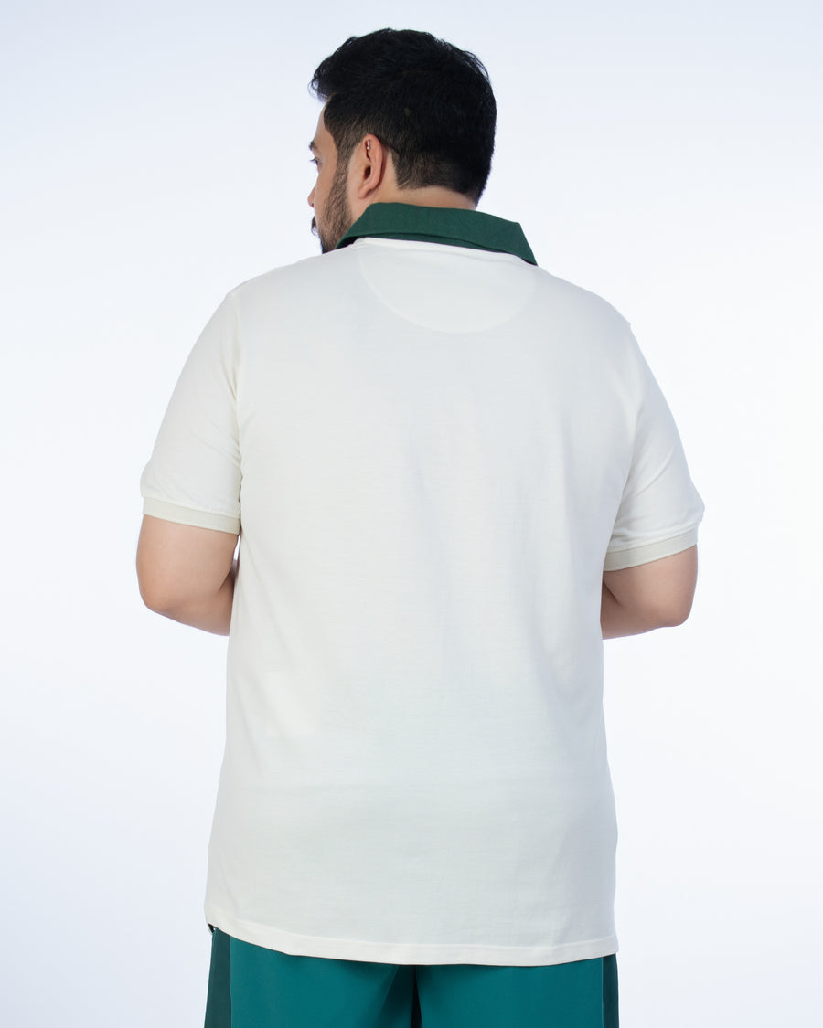 Mens Plus Size Off White Printed Fashion Polo