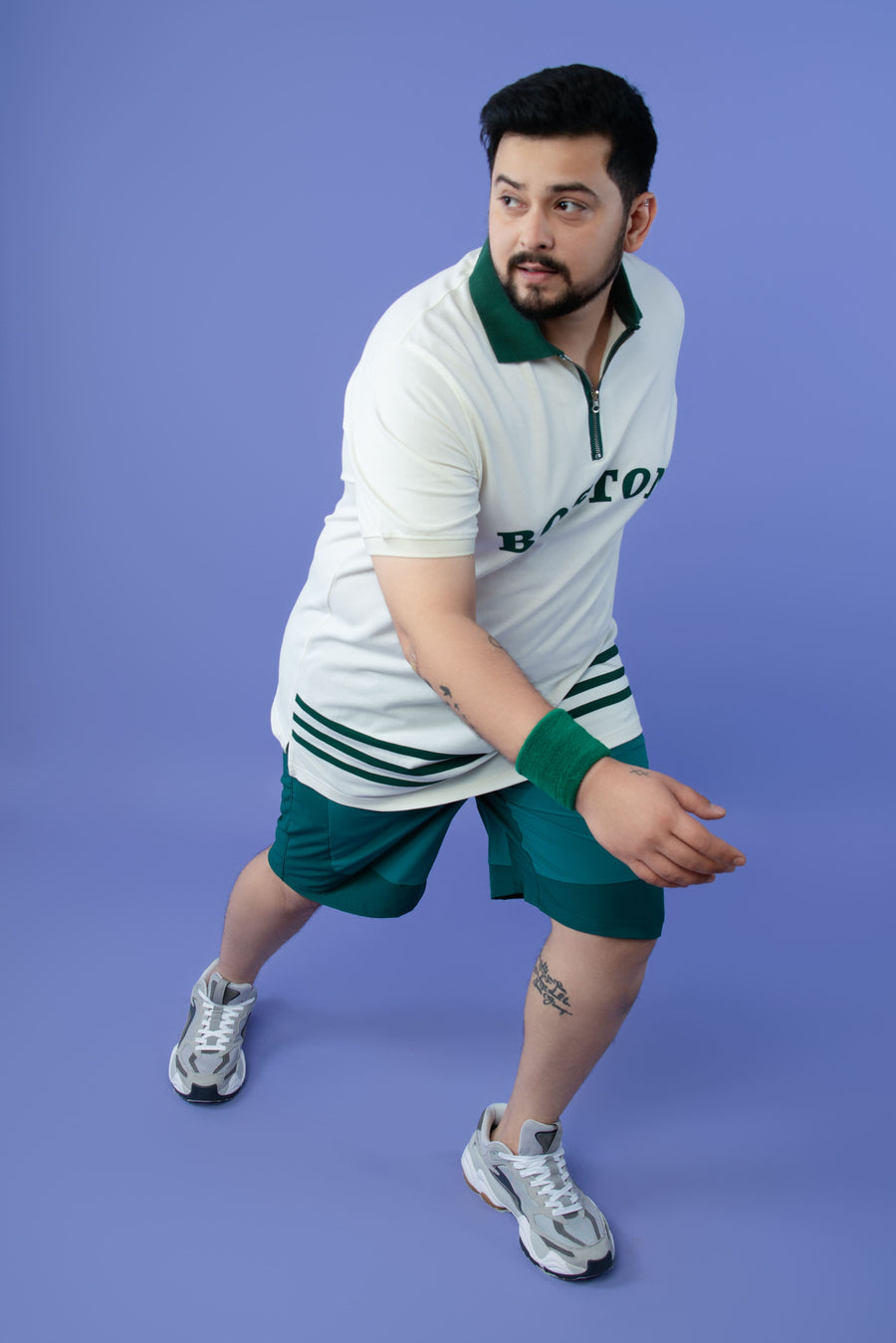 Mens Plus Size Off White Printed Fashion Polo