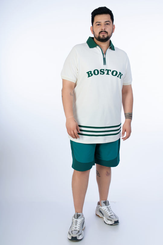 Mens Plus Size Off White Printed Fashion Polo