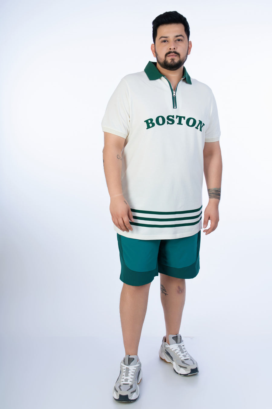 Mens Plus Size Off White Printed Fashion Polo