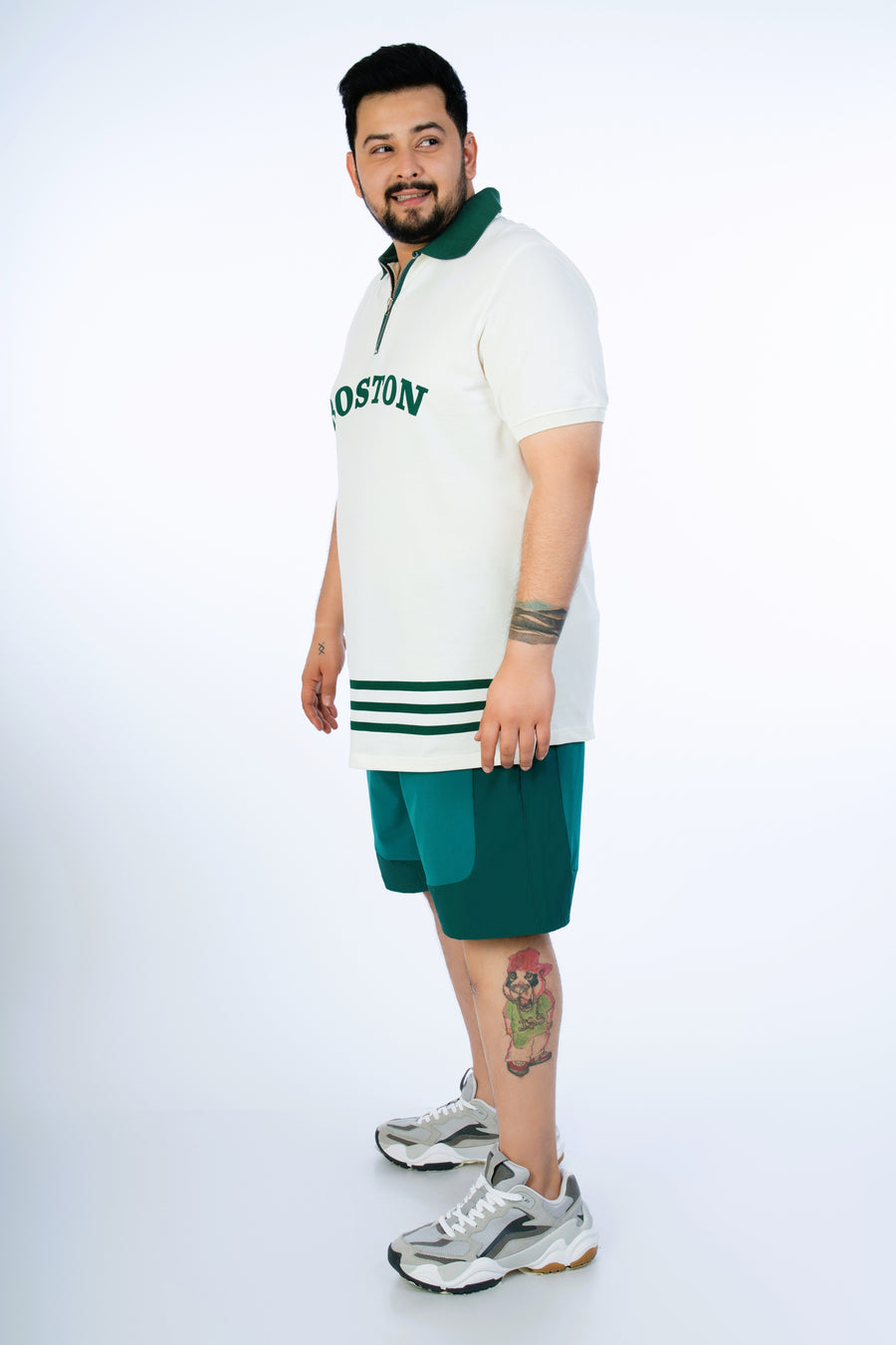 Mens Plus Size Off White Printed Fashion Polo