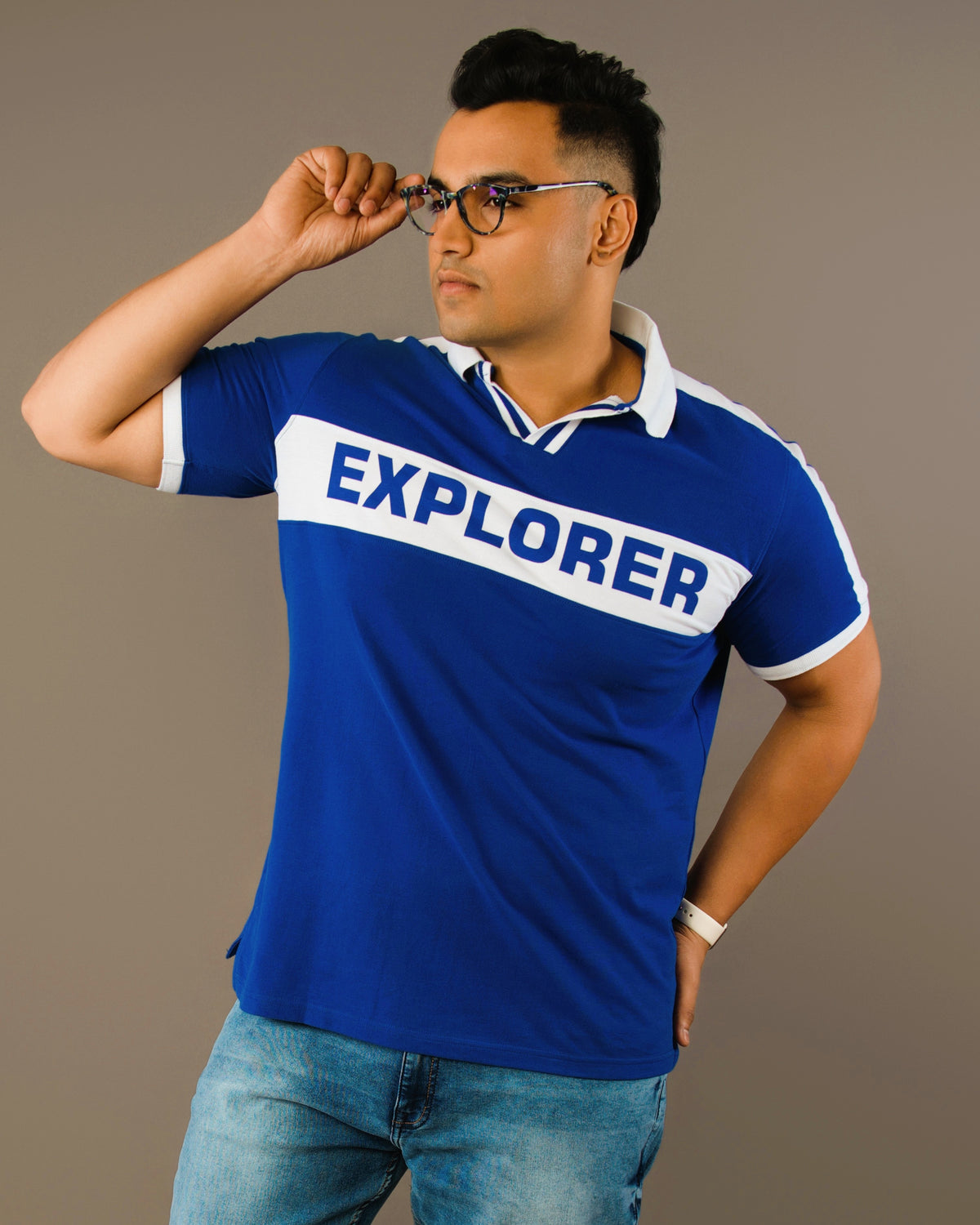 Mens Plus Size Royal Blue Printed Fashion Polo