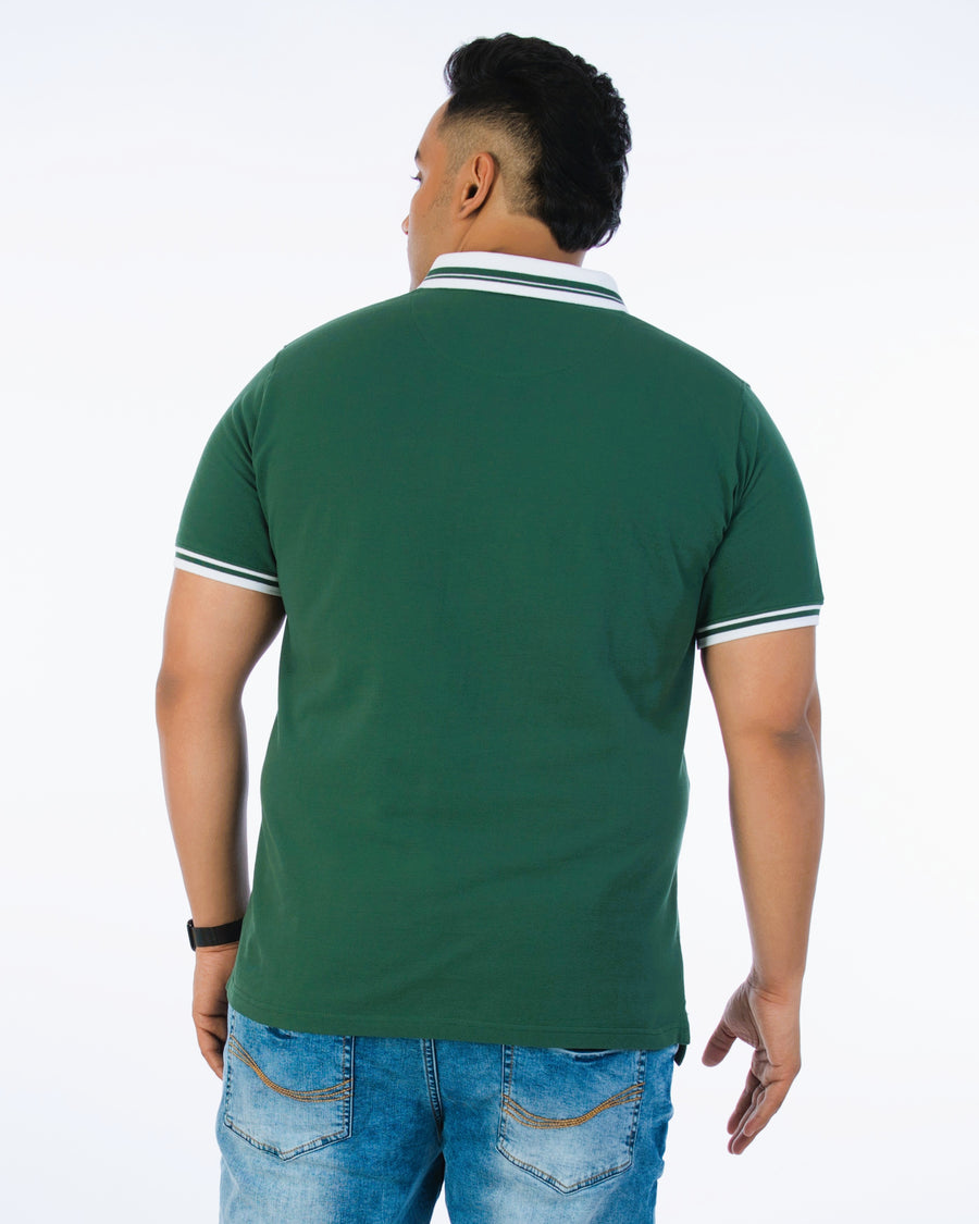 Mens Plus Size Bottle Green Solid Fashion Polo