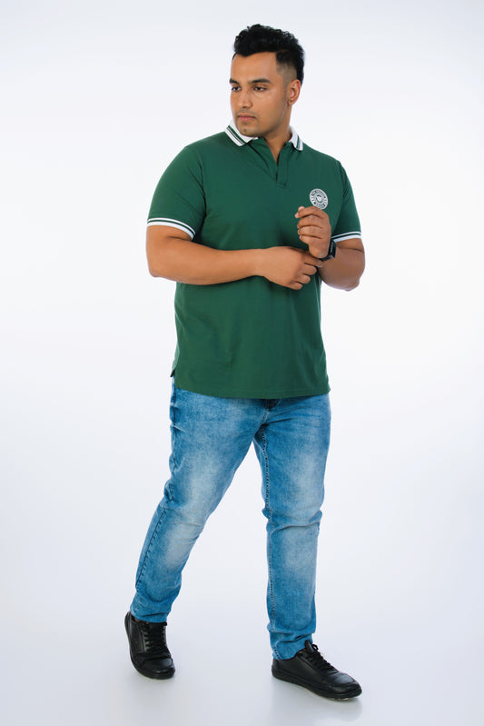 Mens Plus Size Bottle Green Solid Fashion Polo