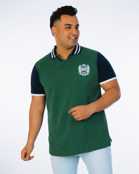 Mens Plus Size Bottle Green Solid Fashion Polo