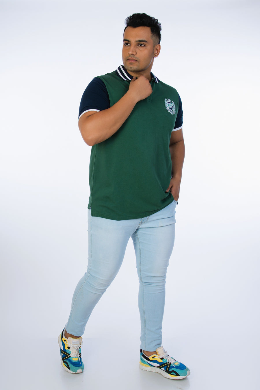 Mens Plus Size Bottle Green Solid Fashion Polo