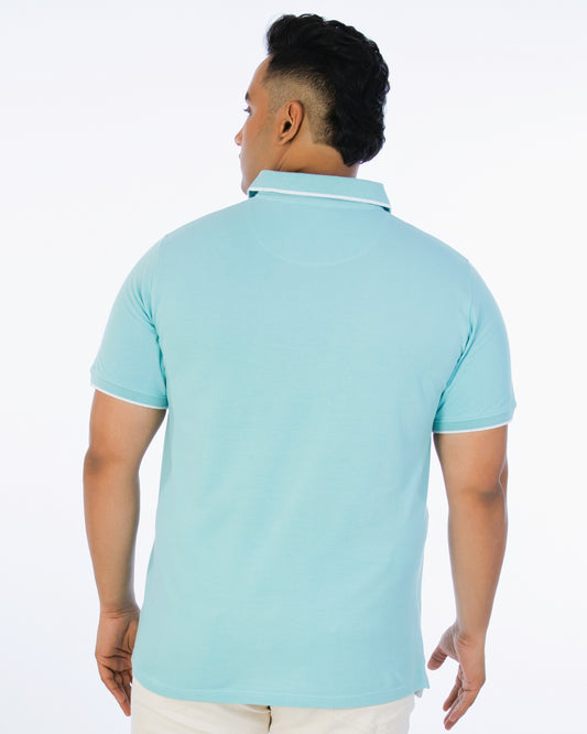 Mens Plus Size Light Blue Solid Fashion Polo