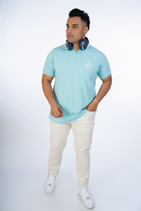 Mens Plus Size Light Blue Solid Fashion Polo