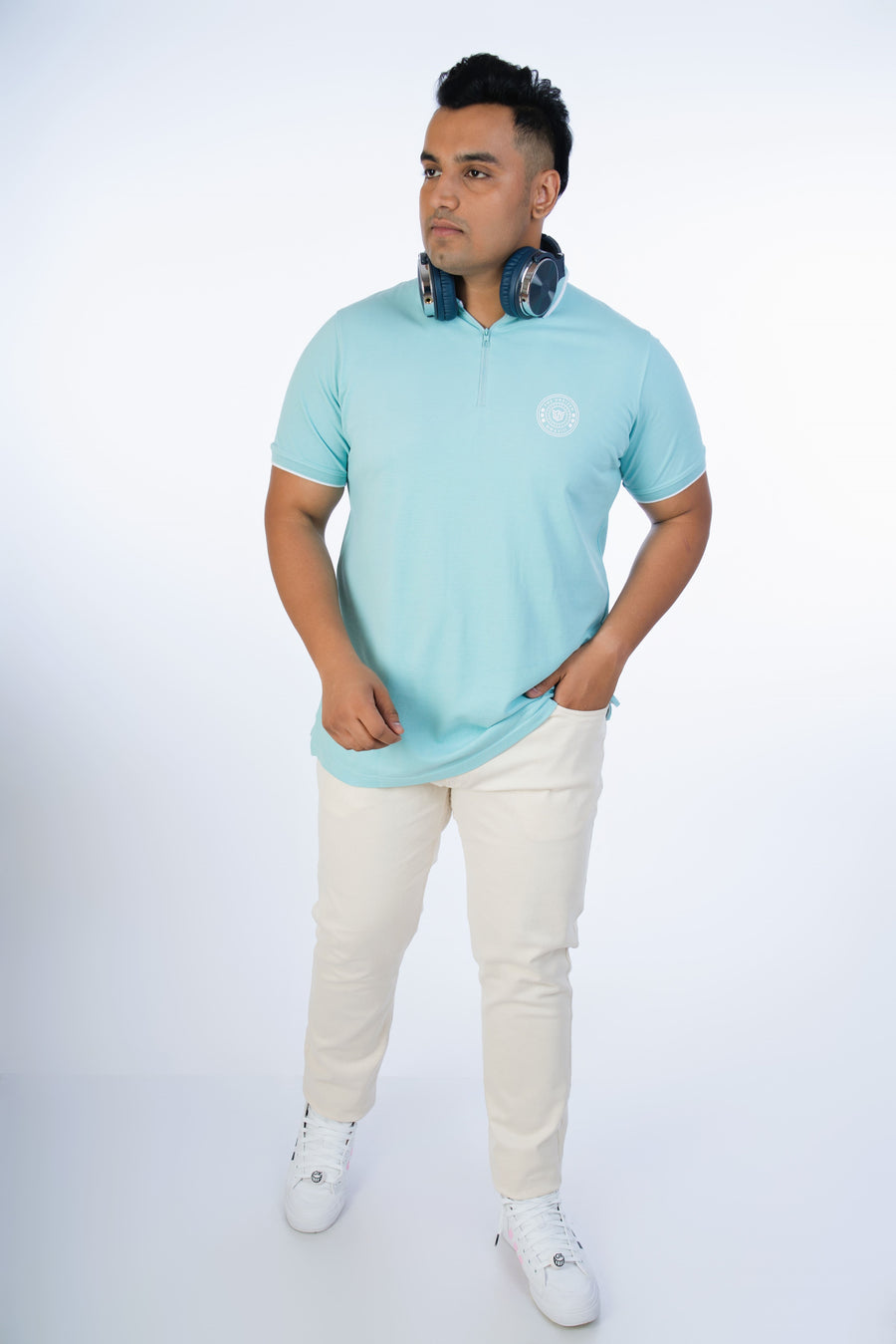 Mens Plus Size Light Blue Solid Fashion Polo