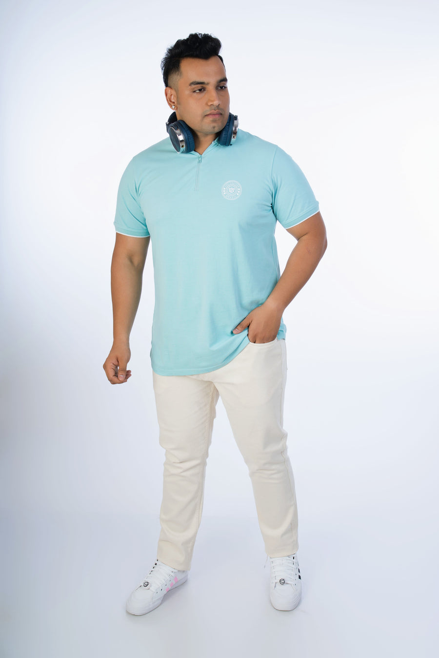 Mens Plus Size Light Blue Solid Fashion Polo