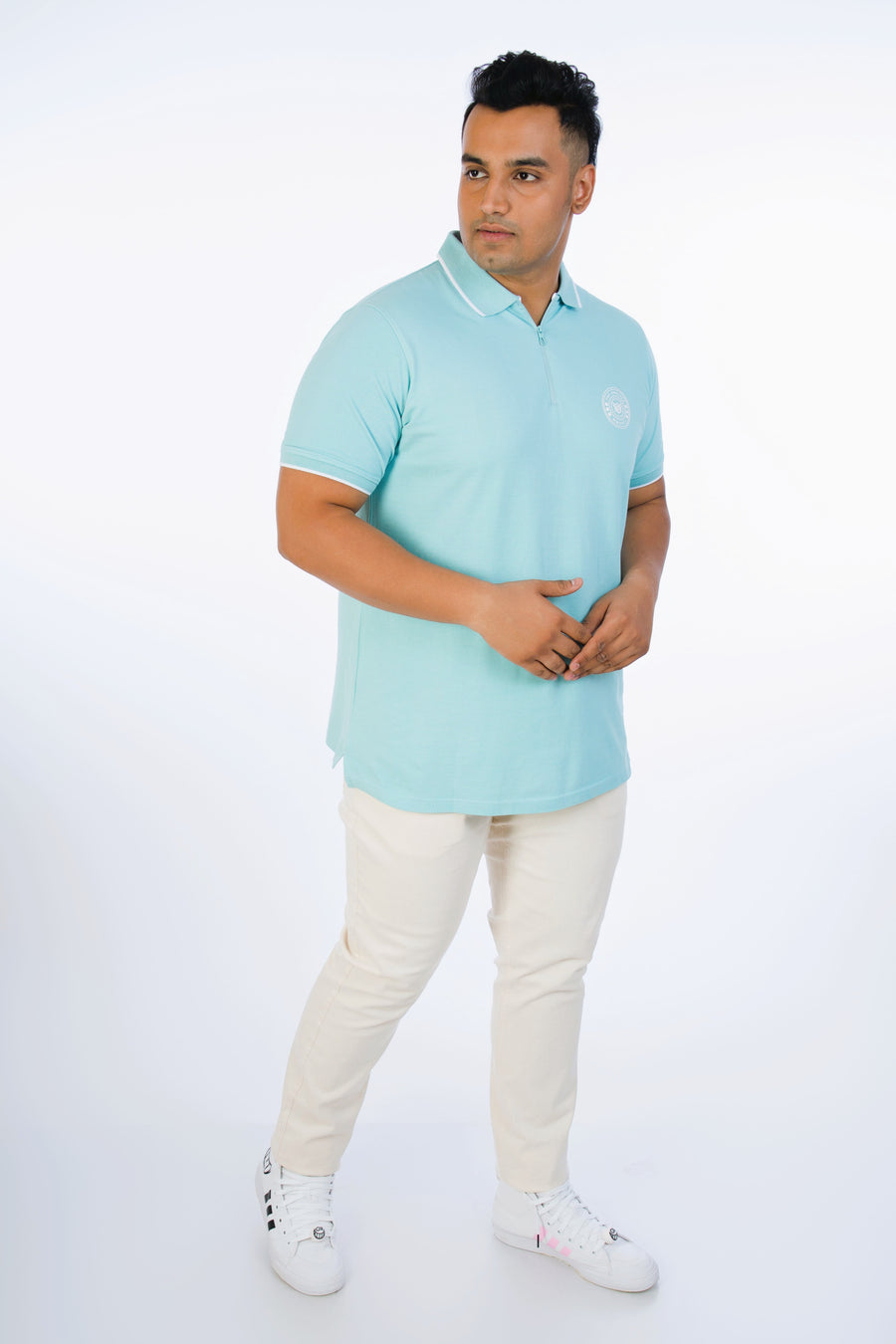Mens Plus Size Light Blue Solid Fashion Polo