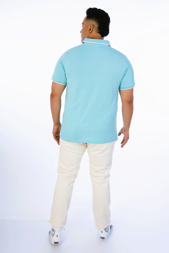 Mens Plus Size Light Blue Solid Fashion Polo