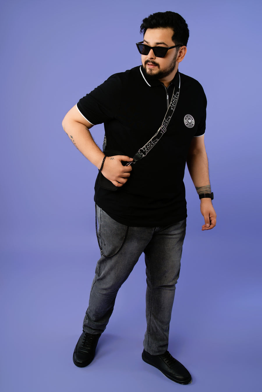 Mens Plus Size Black Solid Fashion Polo