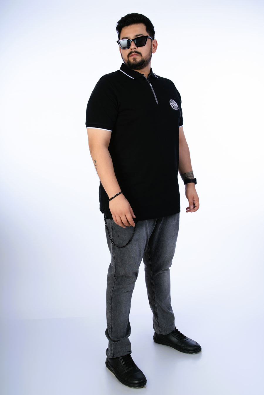 Mens Plus Size Black Solid Fashion Polo