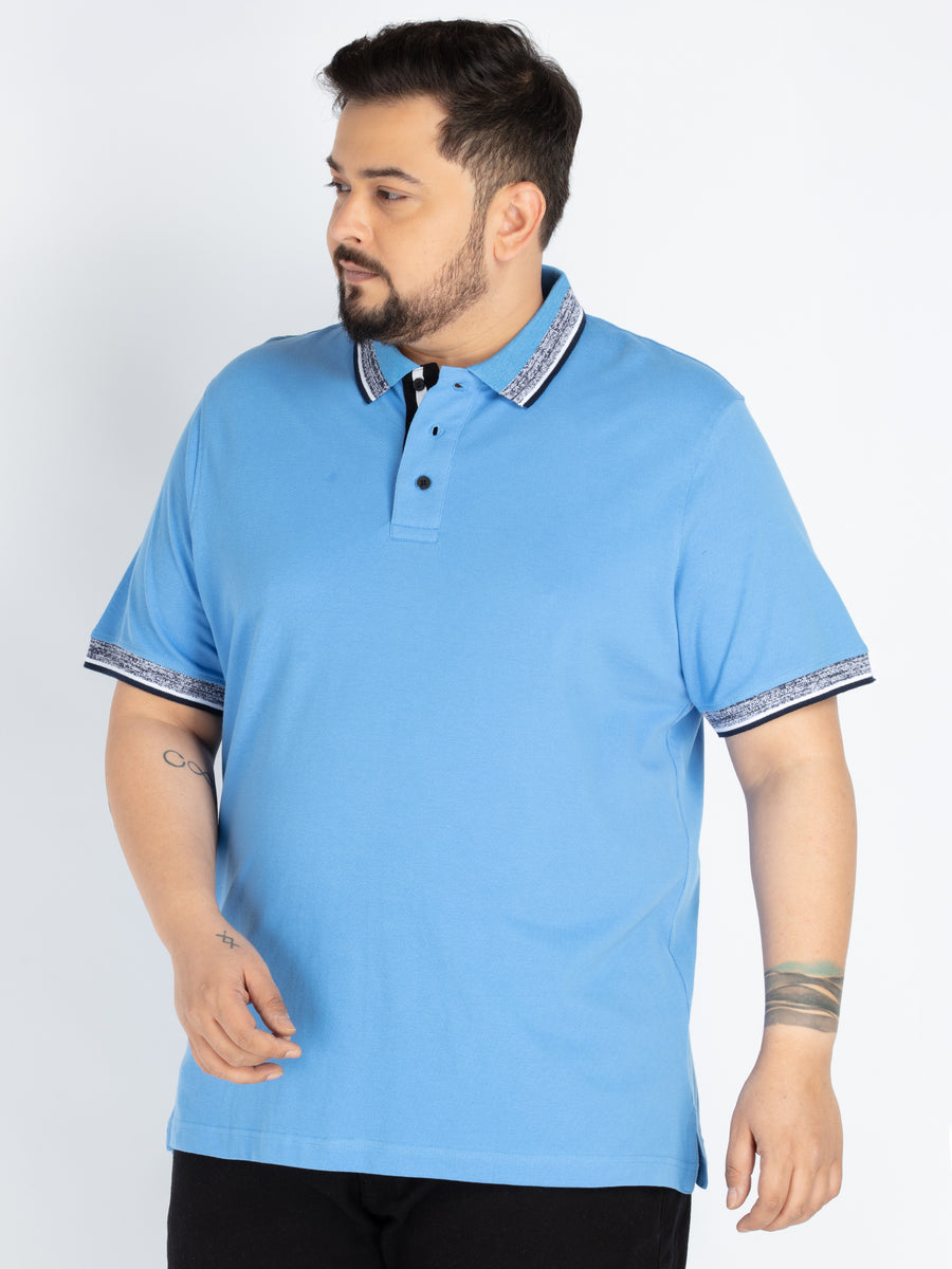 Mens Plus Size Blue Solid Fashion Polo