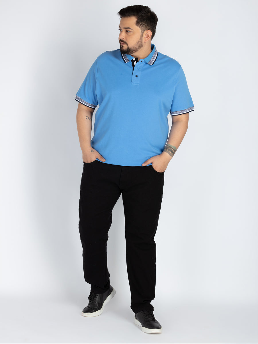 Mens Plus Size Blue Solid Fashion Polo