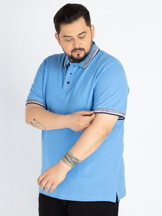 Mens Plus Size Blue Solid Fashion Polo