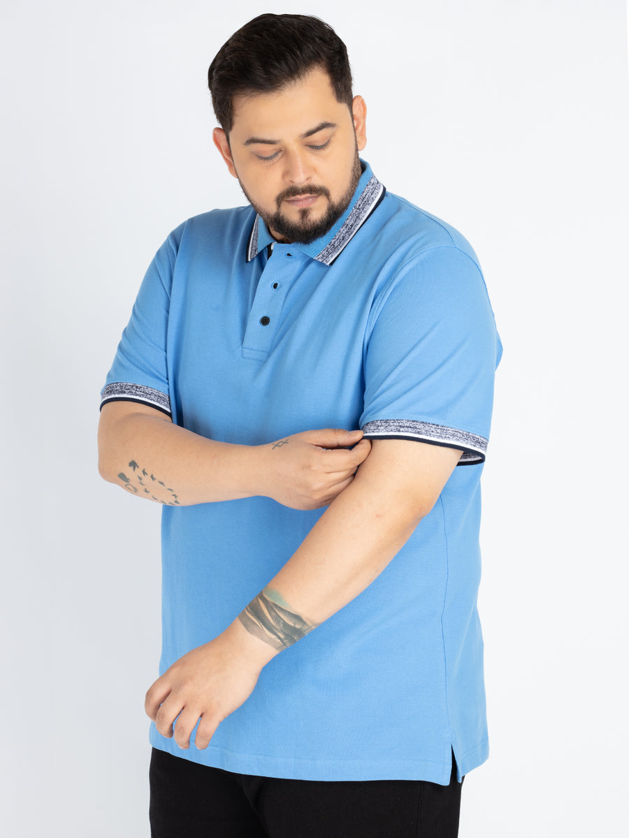 Mens Plus Size Blue Solid Fashion Polo