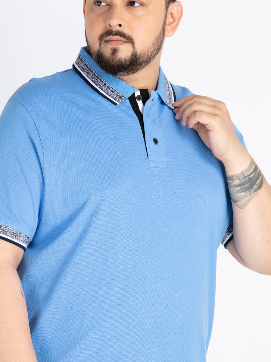 Mens Plus Size Blue Solid Fashion Polo