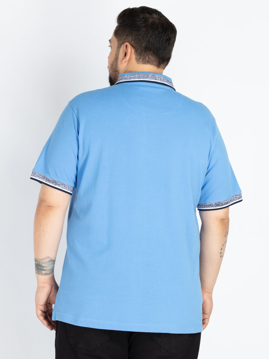 Mens Plus Size Blue Solid Fashion Polo