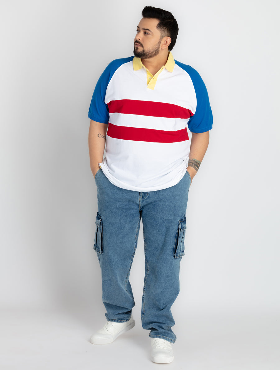 Mens Plus Size White Polo T-shirt
