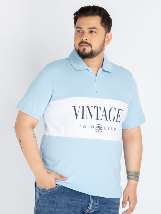 Plus Size Mens Blue printed Polo